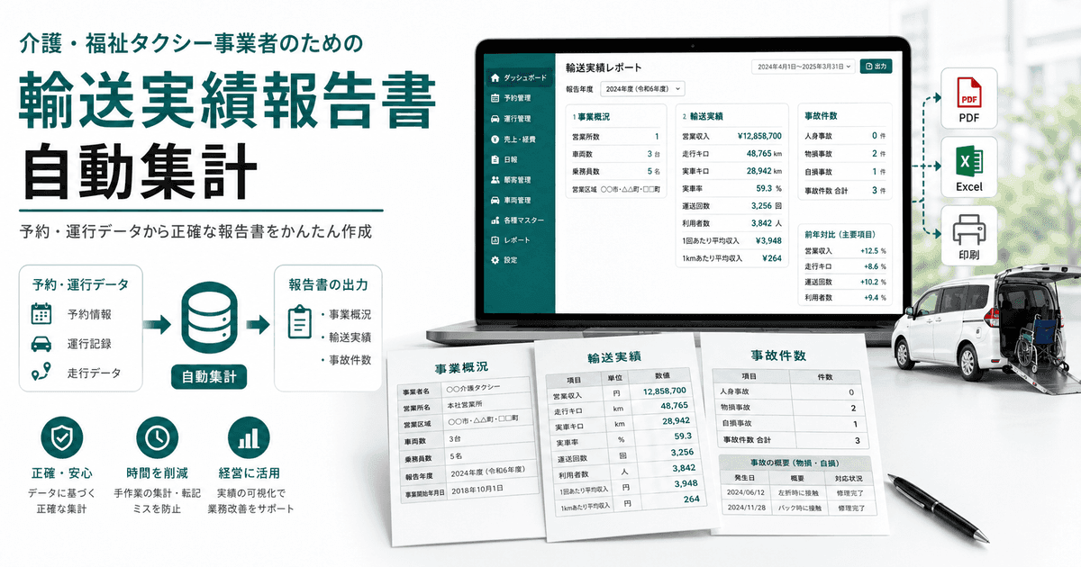輸送実績報告書 介護タクシーの書き方|第4号様式の全項目【記入例】