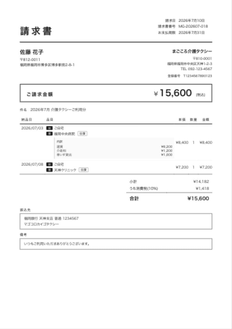 実データ入りの請求書