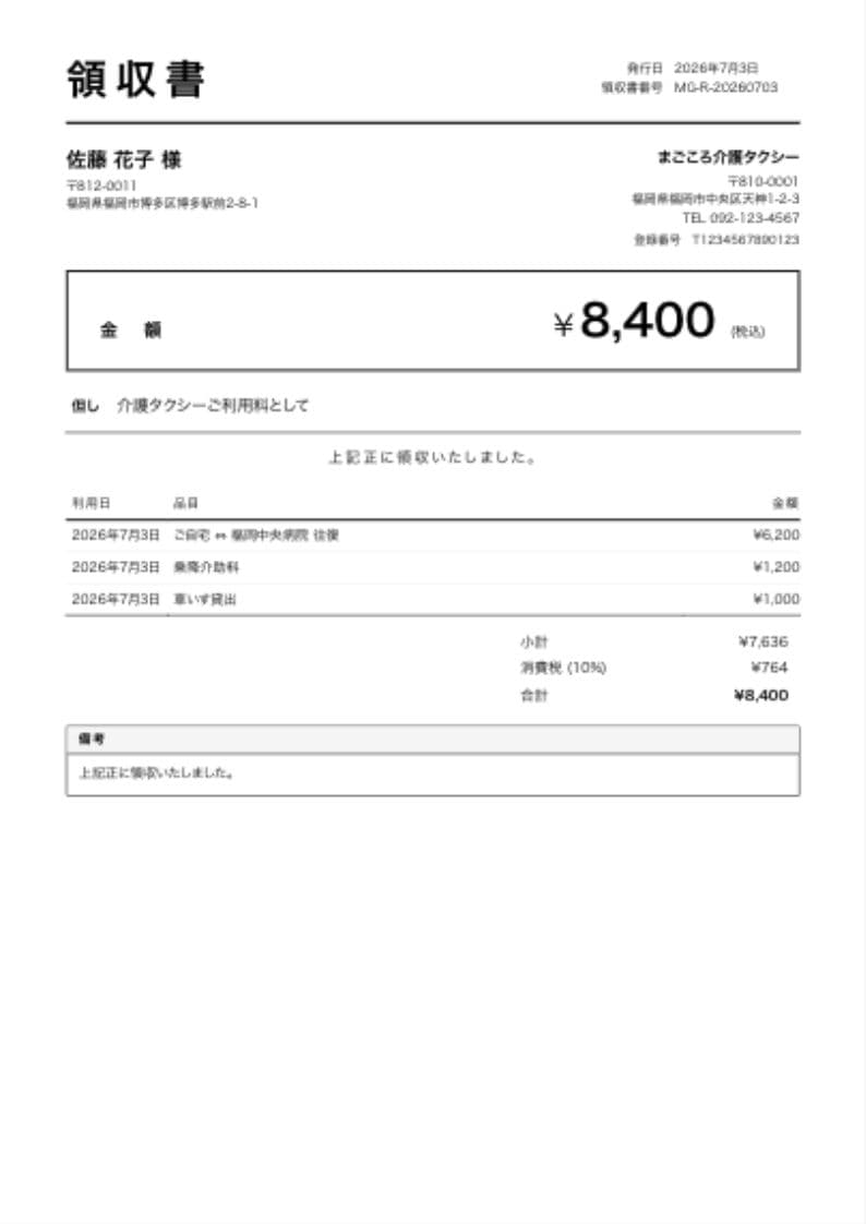 実データ入りの領収書