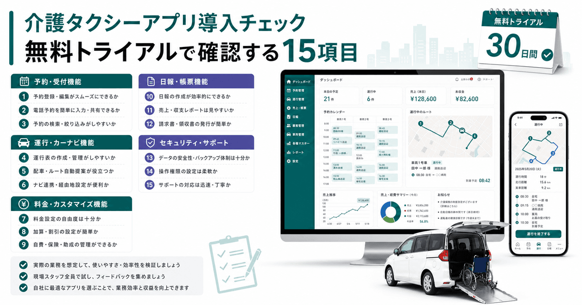 介護タクシーアプリ導入チェックリスト|契約前に確認する15項目